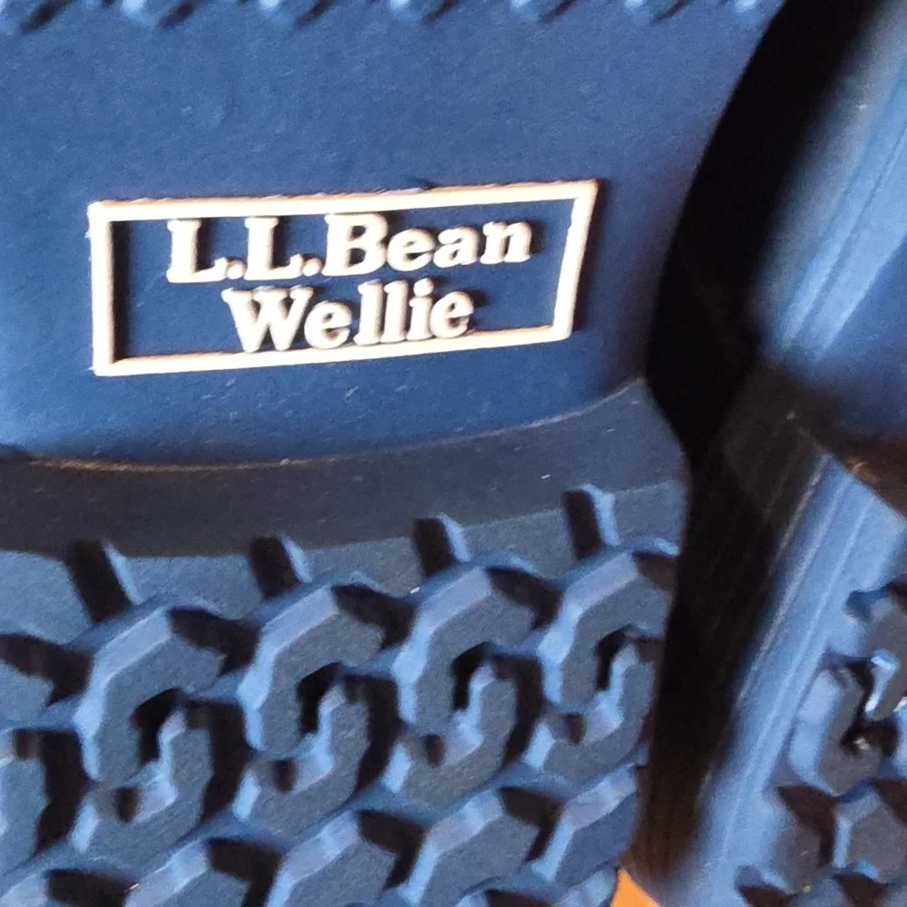L.L. Bean Navy and White Nautical Striped Rain Boots Wellies Size 8